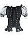 Burvogue Women's Short Sleeve Gothic Steampunk Jacquard Corsets Tops (Medium, Black)