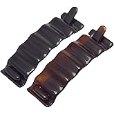 Parcelona French Crinkled Tortoise Shell and Black 3" Hair Clip Metal-Free Celluloid Acetate Barrette for Fine to Medium Hair Non-Slip, Durable Women Hair Accessories 2 Pcs