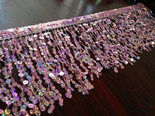 Kamas (10 Yards/lot) Sequins Tassel Fringe Width is 6 inches Decorative Fringe Curtain lace Trimming Trims and Tassels zakka DIY Laser - (Size: 6 inches, Color: Laser Pink) - Thumbnail 2