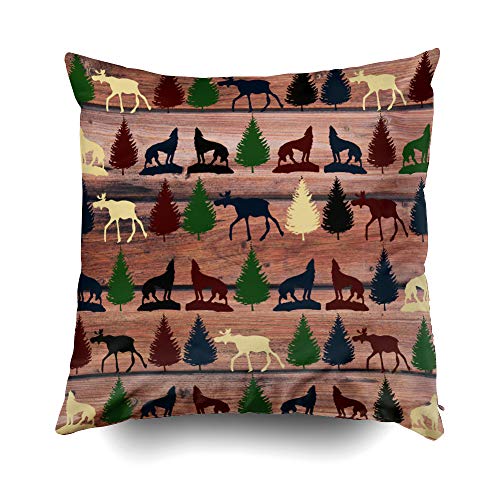EMMTEEY Home Decor Throw Pillowcase for Sofa Cushion Cover,Wild Moose Wolf Wilderness Mountain Cabin Rustic Decorative Square Accent Zippered and Double Sided Printing Pillow Case Covers 18X18Inch
