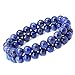 Qitian 8mm Afghanistan Lapis Lazuli Bracelet Blue Stone Beads Stretchy Strand Bracelets（2 pack）
