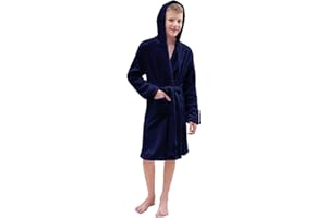 Umeyda Boys Girls Robes, Soft Fuzzy Fleece Hooded Bathrobes with Belt and Pockets for Kids, 1-18 Year