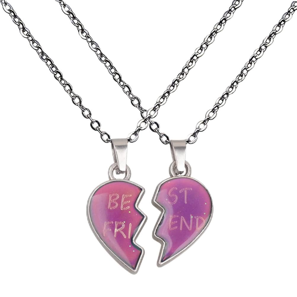 MiaLover 1 Pairs Stainless Steel Friendship Necklace BFF Necklace Friendship Necklaces Couples Necklace Partner Jewelry for Changing Colors under Different Temperature for Gifts