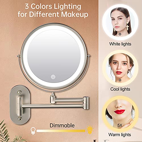 Rechargeable Wall Mounted Lighted Makeup Vanity Mirror with 3 Color