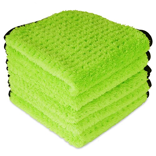 Liquid X Green Xtreme Fluffy Waffle Microfiber Detailing Towel Professional Grade Premium Korean 70/30 16" x 16" (5 Pack)