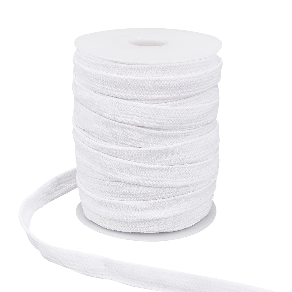 BENECREAT 27.34 Yards/25m White Flat Replacement Cotton Cords, 5/8 inch(15mm) Wide Hollow Soft Drawstring Draw Cord with Plastic Empty Spool, for Garment Accessories