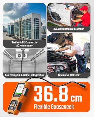 TopTes RT-389 Rechargeable Refrigerant Leak Detector, HVAC Freon Leak Detector with 3 Sensitivity Modes & 3 Alarm Types for CFCs, HCFCs, HFCs, HFOs, HCs for Car Home Industrial - Orange