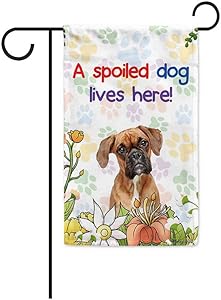 BAGEYOU A Spoiled Dog Lives Here Flowers Spring Summer Garden Flag Boxer Paw Print Home Decor Banner for Outside 12.5 X 18 Inch Printed Double Sided