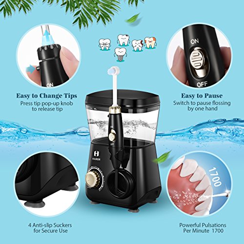 Habor Upgraded 600ml Water Flosser, 8 Jet Tips FDA Oral Irrigator, 70db Quiet 10 Pressure Electric Dental Flosser(Black) - Thumbnail 5