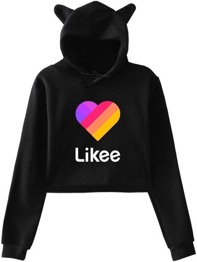 Cat Ear Pink Likee App LIKEE Hoodies Women Cat Crop Top Hoodie Female