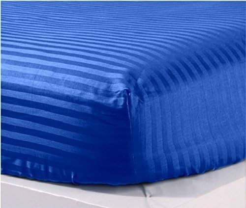 Rinku Linen 500 Thread Count 100% Egyptian Cotton Luxurious 1-Piece Fitted Sheet/Bottom Sheet Only Emperor (84" x 84") Royal Blue Stripe Fit Up to 9" Inches Deep Pocket