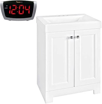 Amazon Com Toucan City Led Alarm Clock And Glacier Bay Shaila 24 5 In W Bath Vanity In White With Cultured Marble Vanity Top In White With White Basin Ppsofwht24 Home Improvement