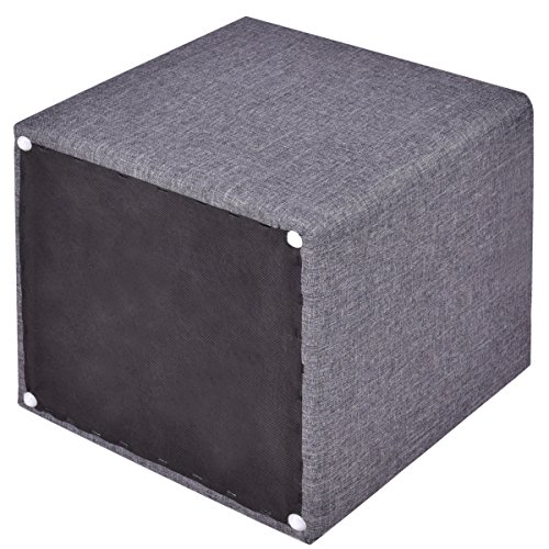 Ottoman Storage Box Square Foot Stool Footstools Seat Wood Frame Footrest Linen Gray