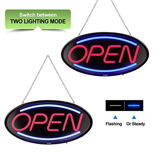 Neon Open Sign,19x10inches FITNATE Super Bright Neon Open Sign for Business, Light Bar Advertisement Board Electric Display Sign, 3 Lighting Modes Flashing,Go-Round & Steady, for Window, Shop, Bar