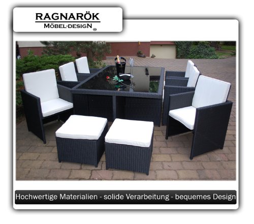 Premium PolyRattan - Deutscher Hersteller - 8 Jahre GARANTIE - Aluminium Gartenmöbel Essgruppe Tisch Stuhl Hocker Polster Rostfrei Beige Schwarz Esstisch Rattan Garten Sitzgruppe Terrasse Balkon – Bild 5