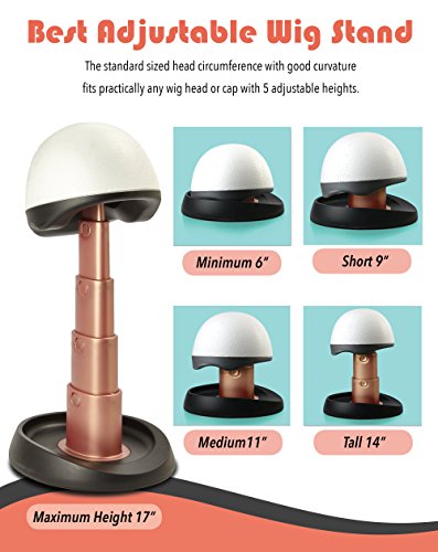 Adjustable Wig Head for Travel and Salon - Black and Champagne Pink - Styrofoam, Collapsible Compact Stand Expands for Long and Short Wigs - by Adolfo Design