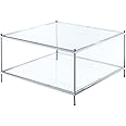 Convenience Concepts Royal Crest Square Coffee Table, Clear Glass / Chrome Frame