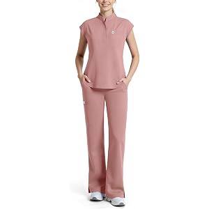 Scrubs for Women Set, Sleeveless Stand Collar Top & Straight Leg Cut Pant | Breathable Professional 11-Pocket Medical Uniform
