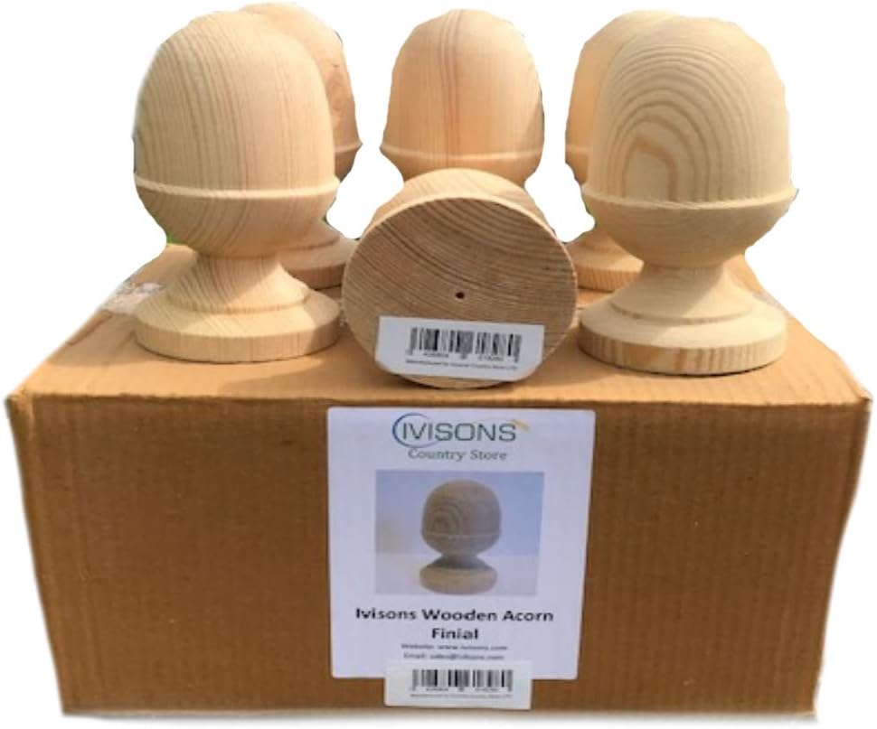 Ivisons 3" Decorative Untreated Wooden Acorn Finial for Fencing and Decking + FREE SCREW
