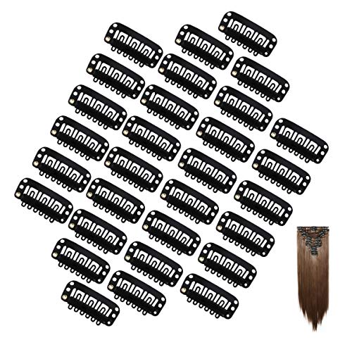 Dreamlover 30 Pack Black Stainless Steel Wig Clips, 6 Teeth Snap Combs Clips with Rubber for Hair Extension