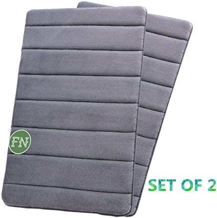 FindNew Non-Slip Soft Microfiber Memory Foam Bath Mat,Toilet Bath rug,with Anti-Skid Bottom Washable Quickly Drying Bathroom mats,Set of 2 (16"X24", Grey) 
