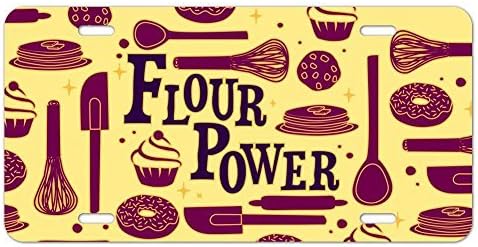 zaeshe3536658 Flour Power Baking Baker Chef Cookie Cake Donut Funny Novelty Metal Vanity Tag License Plate
