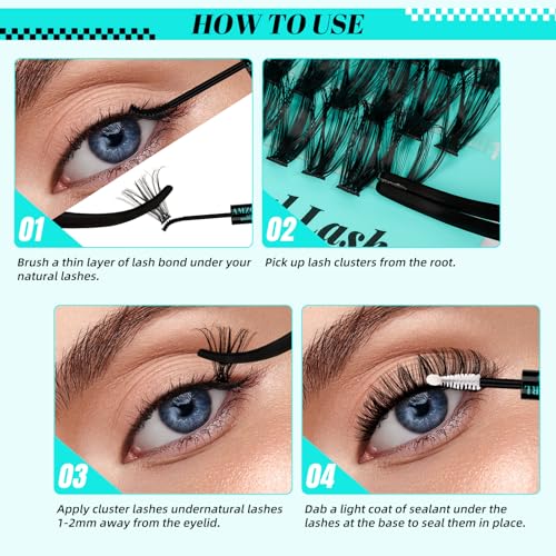 Cluster Lashes Kit 60D 80D,Individual Lashes Clusters Kit,280pcs Lash Clusters,Including Bond And Seal,Eyelash Remover For Eyelashes Extensions,Applicator Tool For False Eyelash Cluster set (D-Mix8-16mm|set)