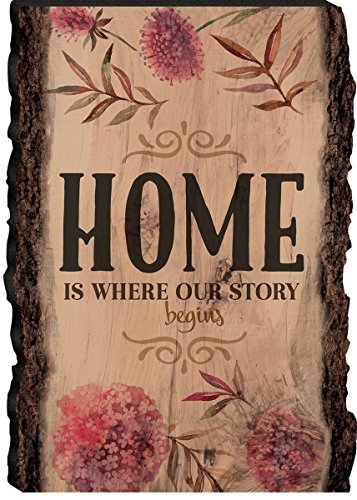 Home is where our story begins floral 4 x 6 wood bark e…