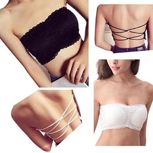 GUAngqi Women Bra Tube Top Anti-light Cloth Lace Cross Without Straps,Black
