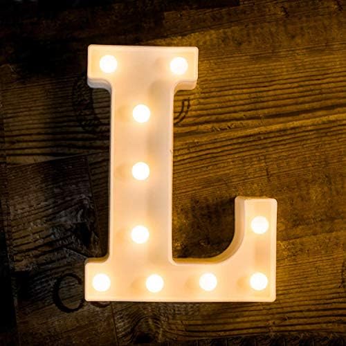 LECLSTAR LED Marquee Letter Lights, Light Up Letter Sign Alphabet Lights Indoor Decoration for Night Light, Wedding, Birthday Party, Christmas, Home Bar. Create Cafe Ambience in Your Room - L
