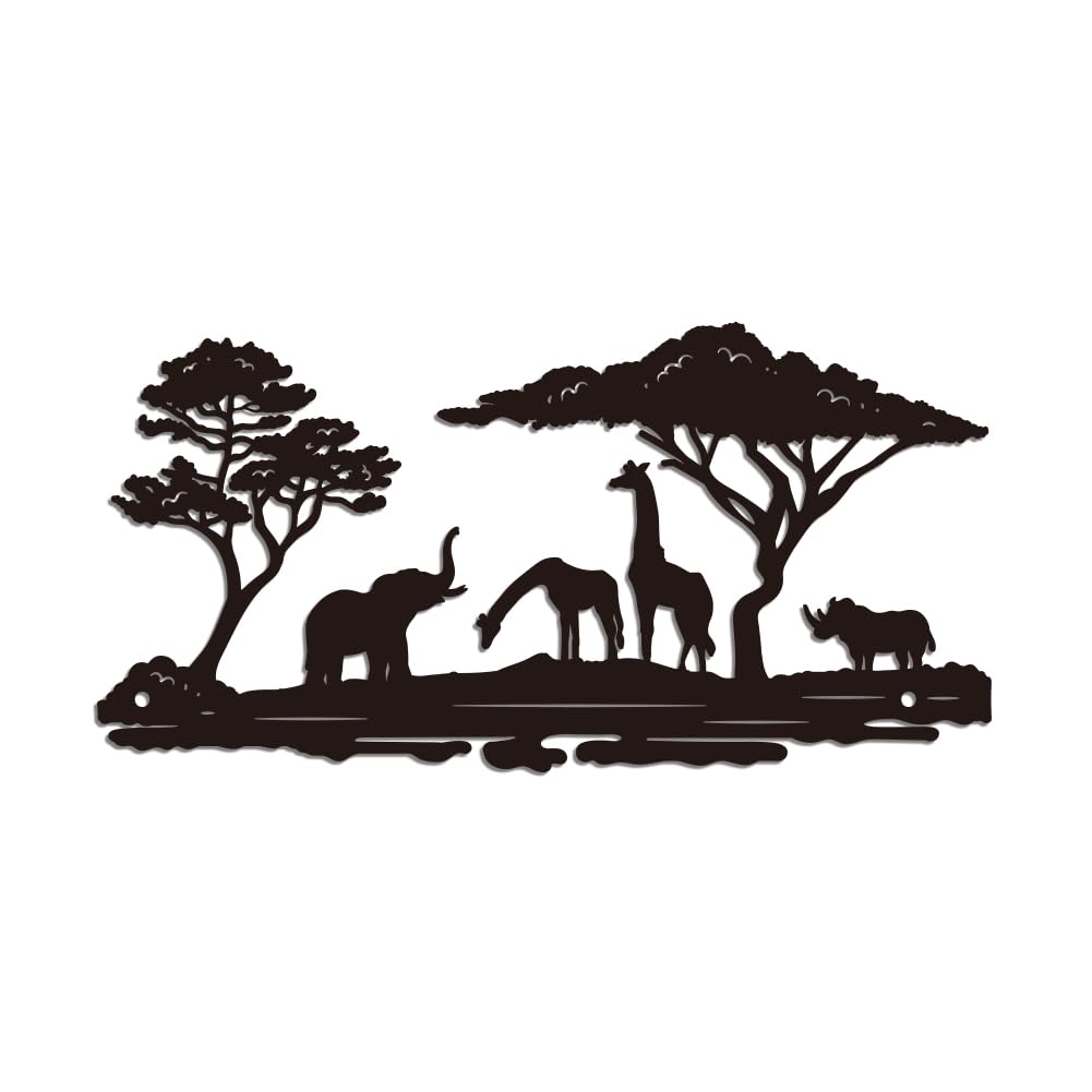 WADORN Black Elephants Metal Wall Art Decor, Animal Wall Silhouette Sculpture, Nature Wildlife Metal Wall Hanging Decor for Living Room, Bedroom, Bathroom Indoor Outdoor Decor