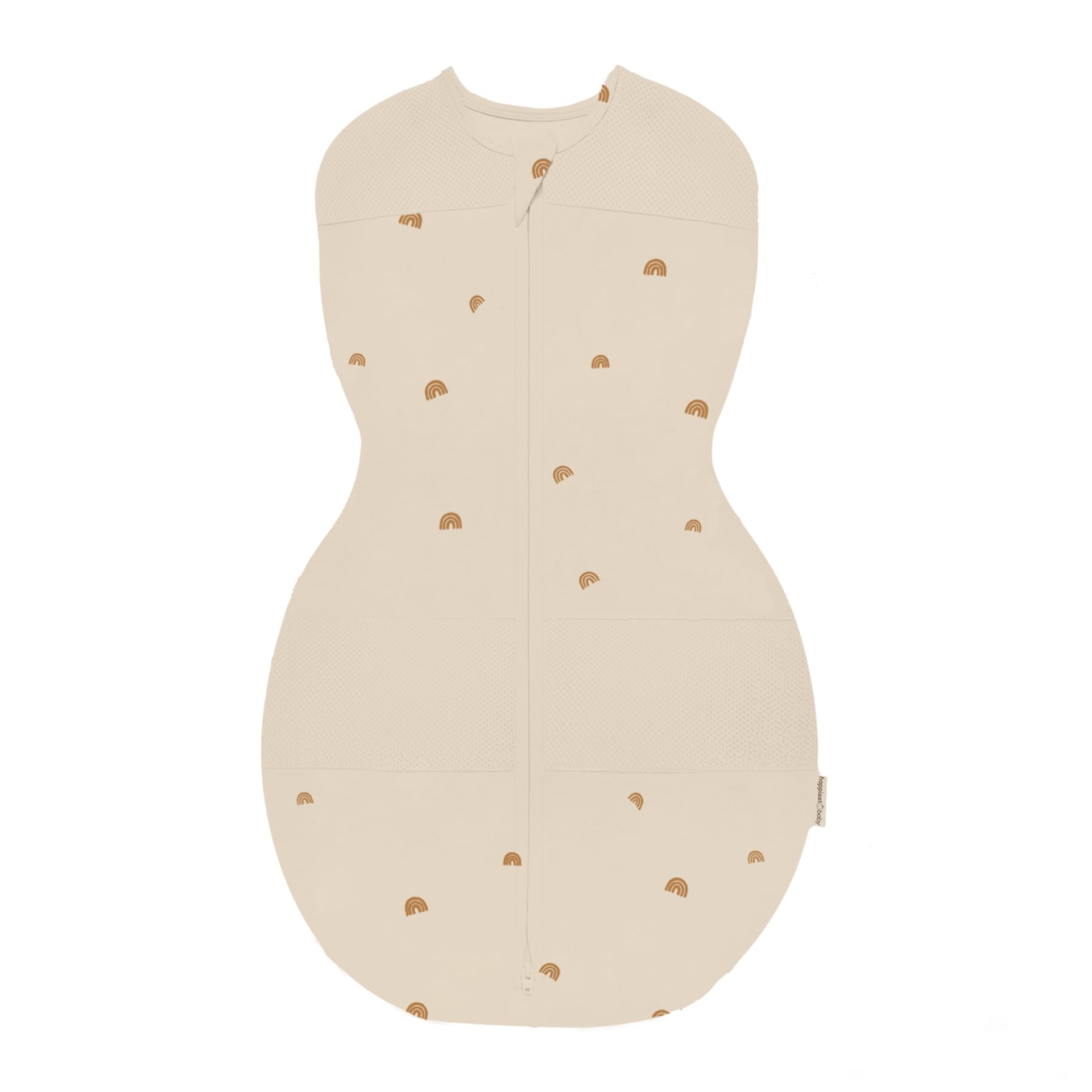 Happiest Baby Sleepea 5-Second Swaddle - 100% Organic Cotton Baby Swaddle Blanket - Doctor Designed Promotes Healthy Hip Development (Tan Rainbows, Large) Image
