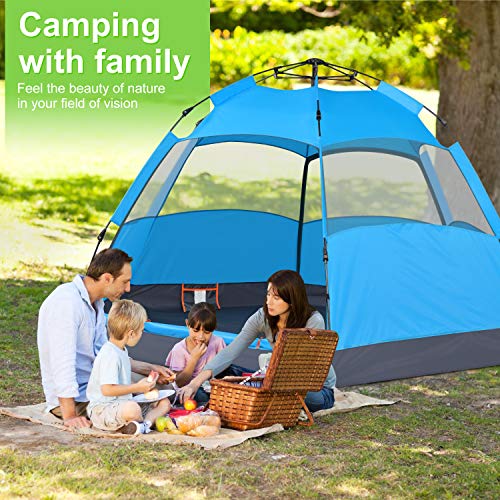 Victostar Instant Pop Up Family Camping Tent,Double Layer Waterproof 4 Season for Picnic Fishing Hiking Traveling (Blue)