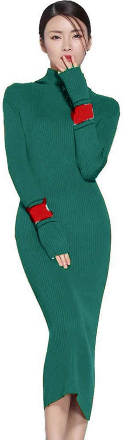 Women's Turtleneck Bodycon Cashmere Long Sleeve Sweater Dress Elasticity S-L