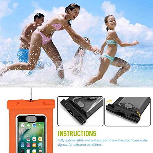 Universal Waterproof Case, HONEST KIN CellPhone Dry Bag Phone Pouch [Support for touch ID fingerprint]for iPhone 8/7/7 Plus/6S/6/6S Plus/SE/5S, Samsung Galaxy S8/S8 Plus/Note 8 6 5 up to 6.0''(Orange) - Thumbnail 3