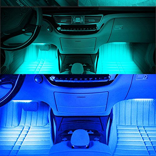 Car LED Strip Lights Justech 12V 4PCs 5050SMD LED Multicolor Light Interior Under Seat LED Strip Lights Dimmable Interior Atmosphere Decorative Lights with RF Remote&Sound Active Function for Vehicle