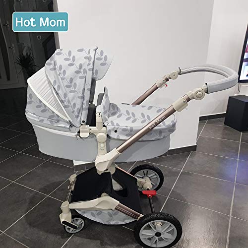Baby Stroller 360 Rotation Function,Hot Mom Pushchair Pram,New Style 2020,Grey Leaves - Thumbnail 2
