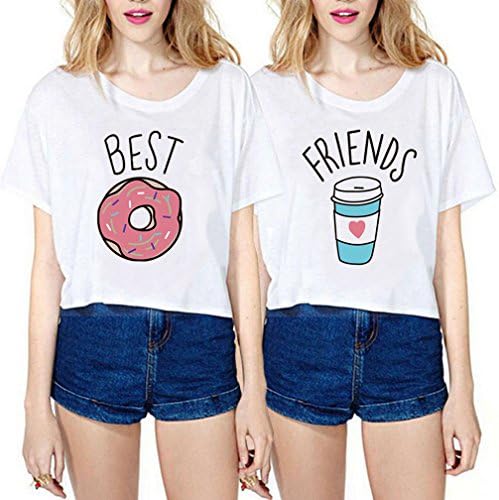 JINT Best Friends Tshirt 2-Pack Women Donut and Coffee Matching Shirt Tops