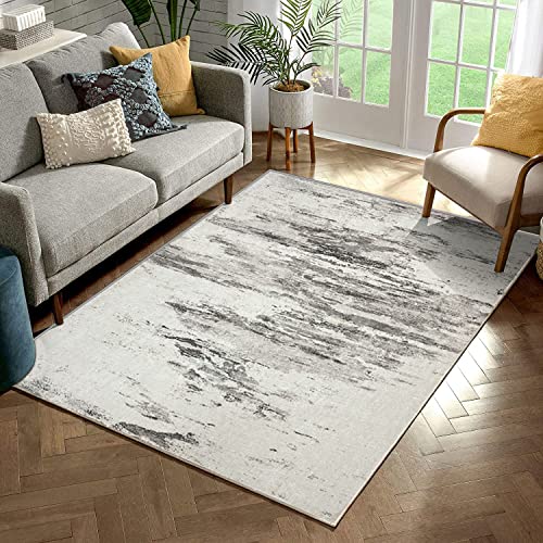 JURLEA Tapis de Zone Moderne Abstraite antidérapant Carpet Ultra Doux Lavable Fausse Fourrure Home Decor Salon Chambre couloirs (Gris Clair/Lvory, 120 x 160 cm)