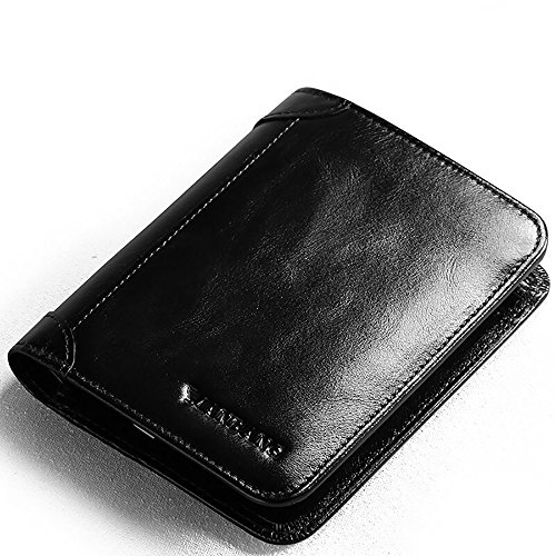 Men's Genuine Cowhide Leather Extra Capacity Bifold Wallet Black