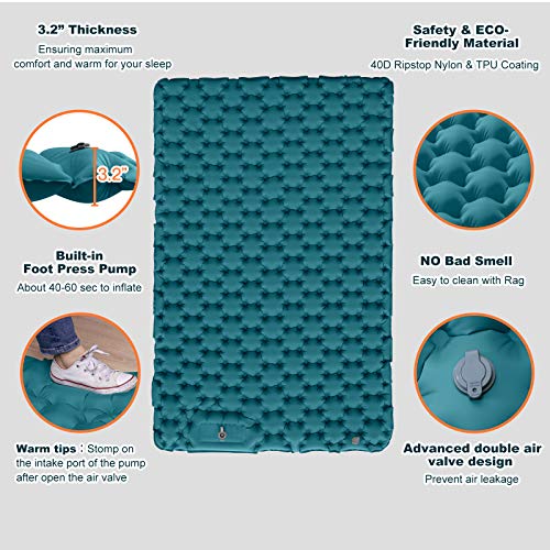 Double Sleeping Pad, MEETPEAK Foot Press Pump Inflating Camping