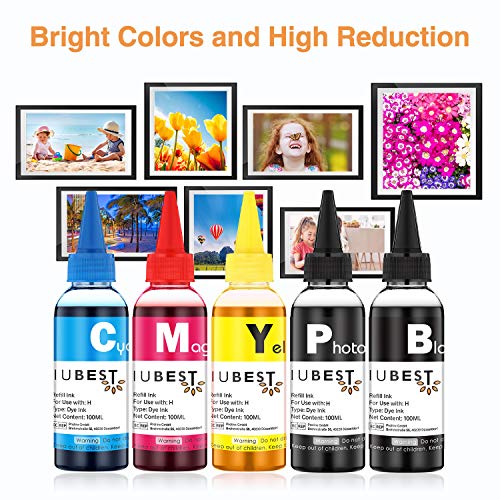 IUBEST-Kit-de-Recarga-Tinta-100-ml-Cada-Botella-para-HP-Impresoras-Cartuchos-de-Tinta-Recargables-y-Sistemas-CISS-1-Negro-1-Foto-Negro-1-Cian-1-Magenta-1-Amarillo