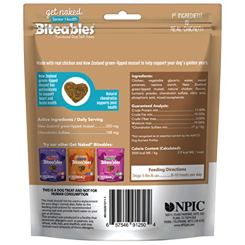 GET NAKED BITEABLES SENIOR HEALTH SOFT DOG TREATS, REAL CHICKEN TREAT FOR TOOTHLESS DOGS, 6OZ 1 POUCH