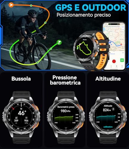 LIGE Men's GPS Smartwatch, Compass/Altitude/Barometer, Torch, AMOLED 1.43 Inch Military Smart Watch with Bluetooth Calls, Height/Pressure Monitoring and 170 Sport Modes for Android iOS, DM1-H