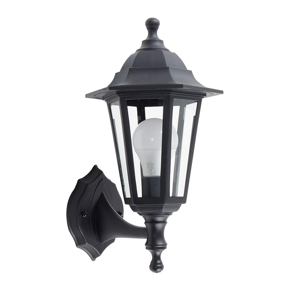 MiniSun | Traditional Style Black Security Wall Lantern | Outdoor Wall Lights, Home Décor & Improvement Essential | Mains Wired