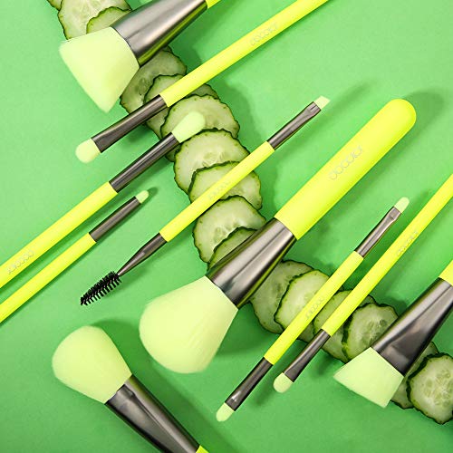 image for Docolor Makeup Brushes 10 Piece Neon Green Makeup Brush Set Premium Sy