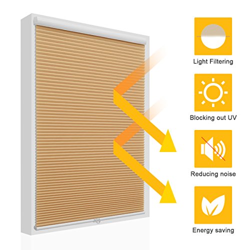 Honeycomb Blinds Cordless Light Filtering Single Cell Window Shades Blinds for Home Office 35 x 64 inch, Beige