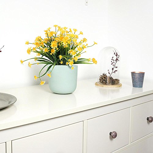 Nahuaa Fake Plants, 4PCS Artificial Daisy Flowers Greenery Bush Faux Plastic Wheat Grass Shrubs Table Centerpieces Arrangements Home Kitchen Office Indoor Outdoor Spring Decorations Yellow - Thumbnail 5