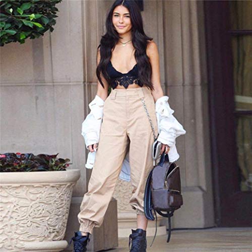 Harem Baggy Pants for Women,Teens Girls Casual Hip Hop Dance Jogging Sweat Pants Slacks Trousers with Pocket Chain (XL, Khaki)