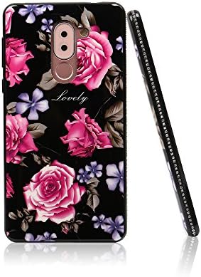 Honor 6X Case ,Opretty Flower With Bling Crystals Rhinestone Diamonds Cute Girls Woman Ultra Slim Anti-Scratch Light Case Cover for Honor 6X (Black Flower)